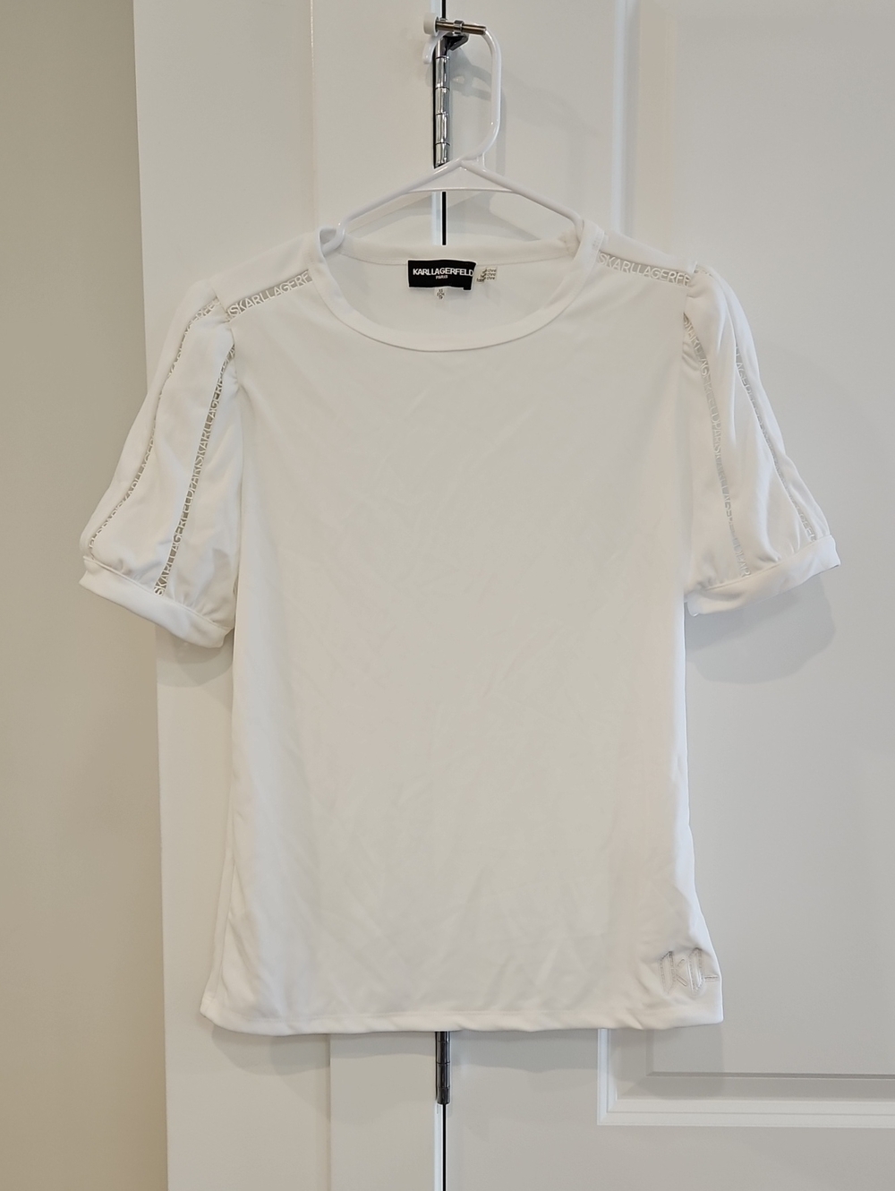 Karl Lagerfeld White Puff-Sleeve Knit Tee